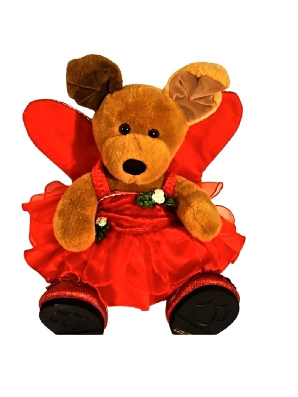 Build-A-Bear Brown Dog Red Fairy Dress Red Glitter Shoes Bundle 3 Pieces